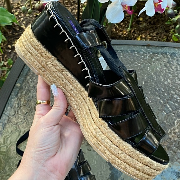 Ralph Lauren Purple Label Black Wrap Around Strap Platform Espadrilles Sandals - Picture 8 of 16